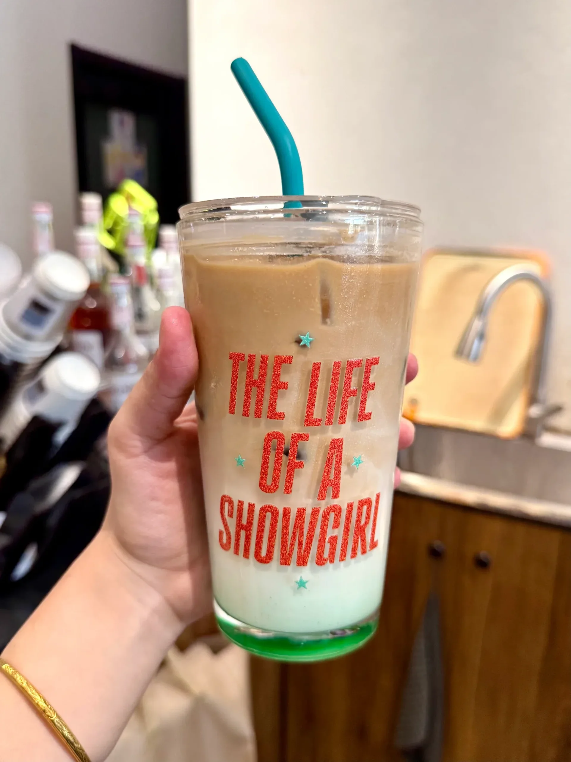 The Life of a Showgirl Inspired Orange & Aqua Glass Cup | 17.6oz / 520ml with Teal Silicone Straw