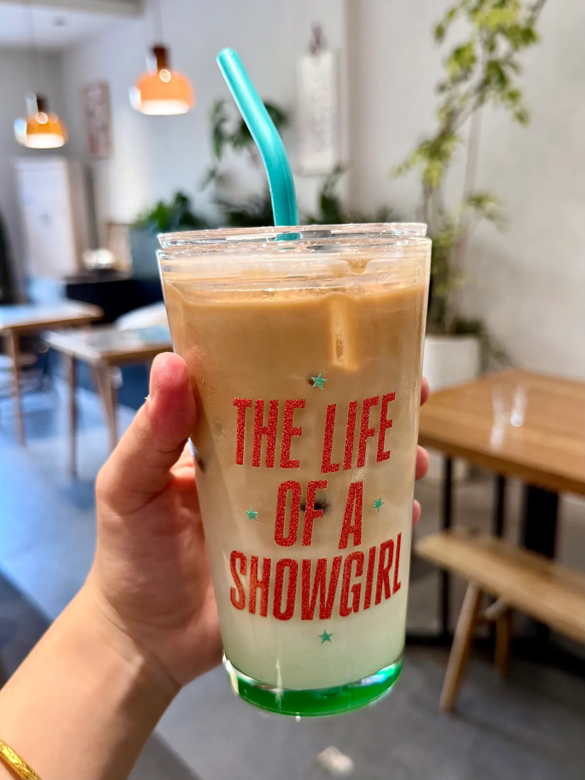 The Life of a Showgirl Inspired Orange & Aqua Glass Cup | 17.6oz / 520ml with Teal Silicone Straw - Image 5