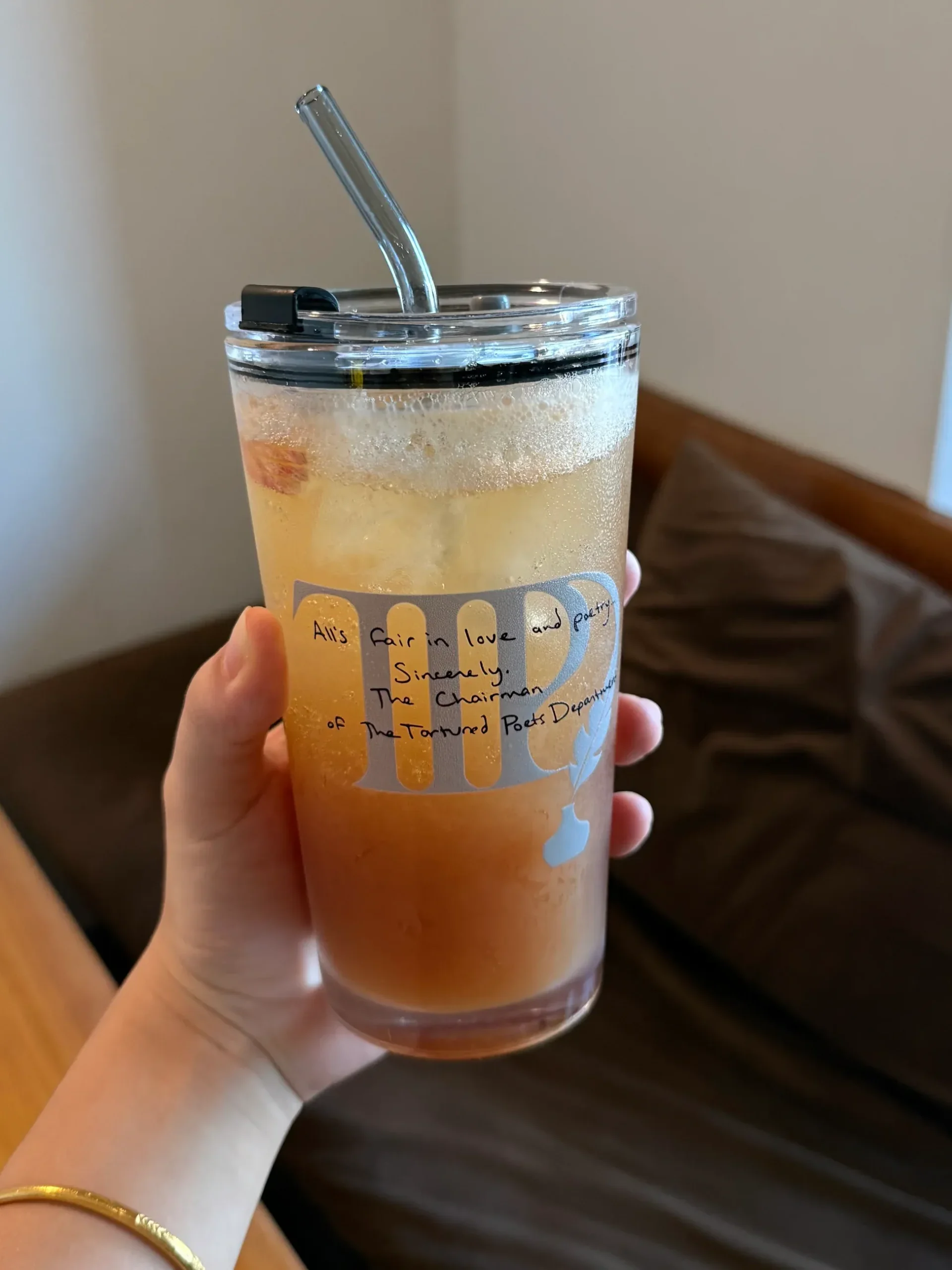 TTPD Inspired Vintage Poetry Glass Cup | 17.6oz / 520ml with Gray Glass Straw - Image 5