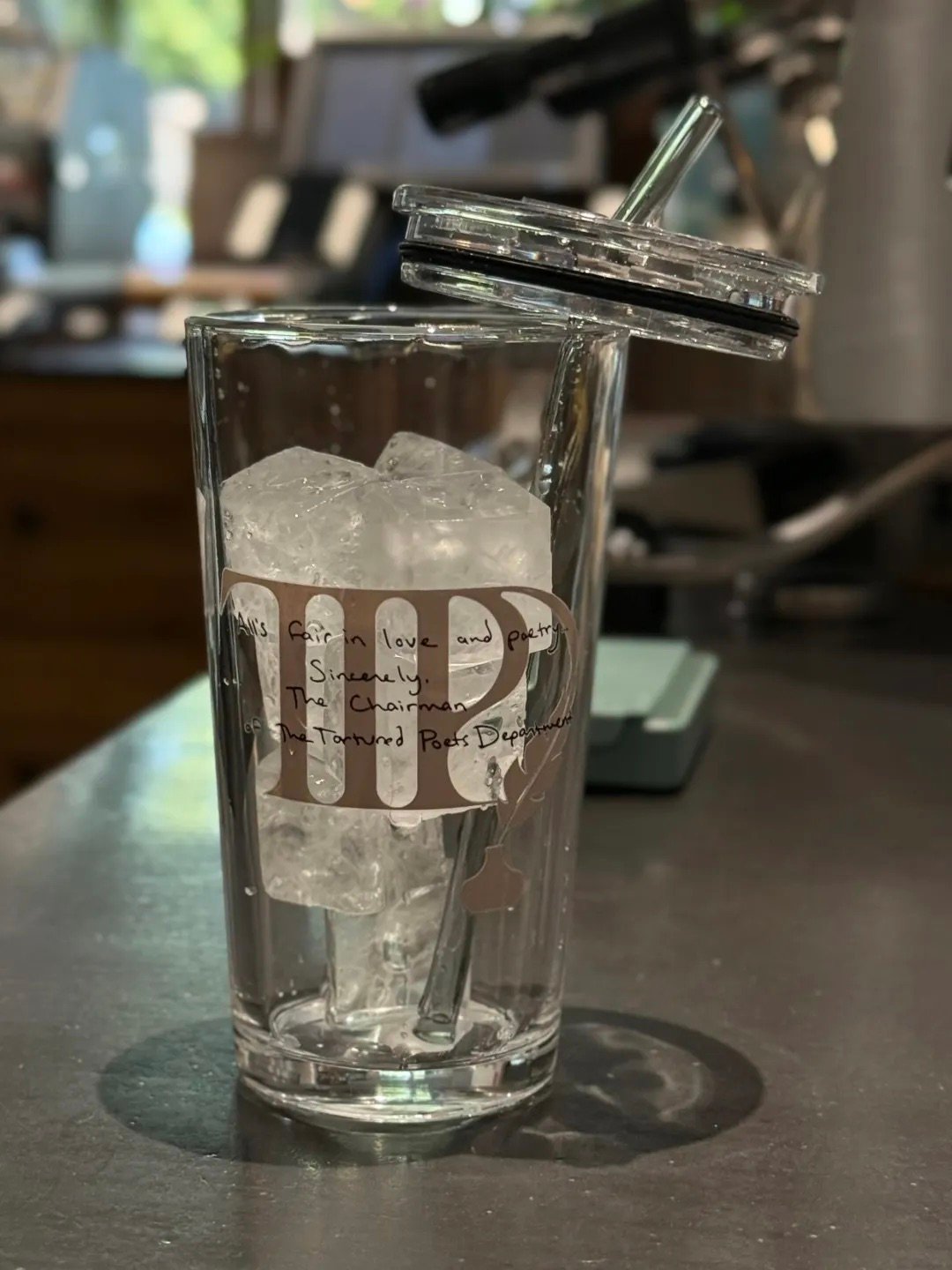 TTPD Inspired Vintage Poetry Glass Cup | 17.6oz / 520ml with Gray Glass Straw - Image 2