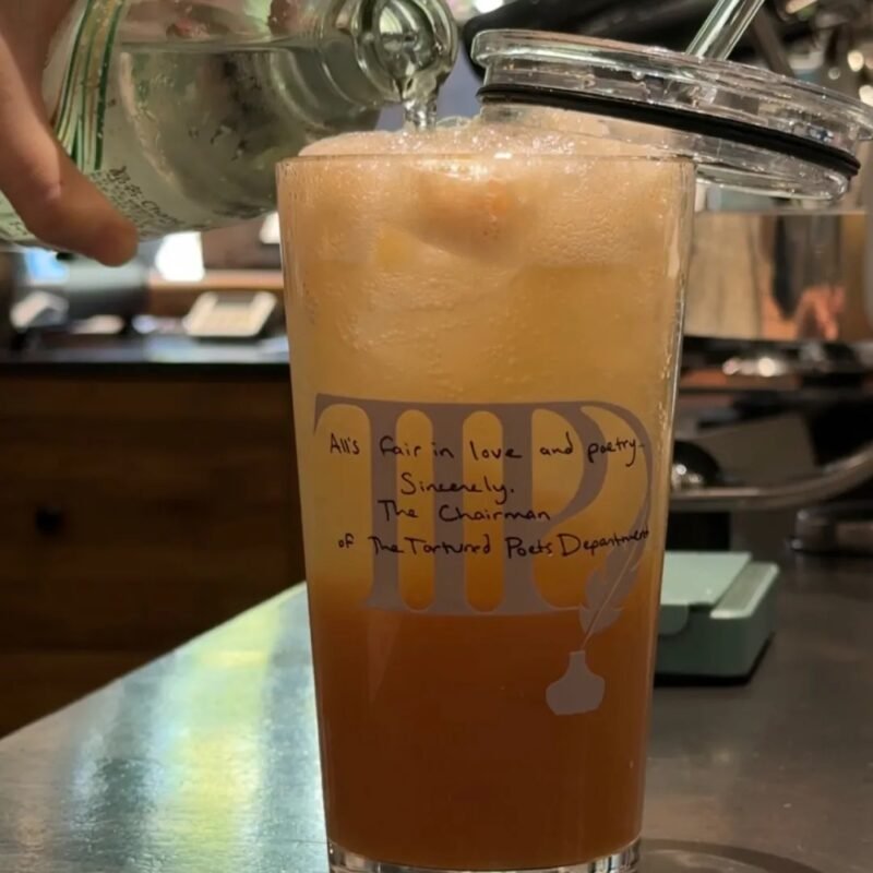 TTPD Inspired Vintage Poetry Glass Cup | 17.6oz / 520ml with Gray Glass Straw