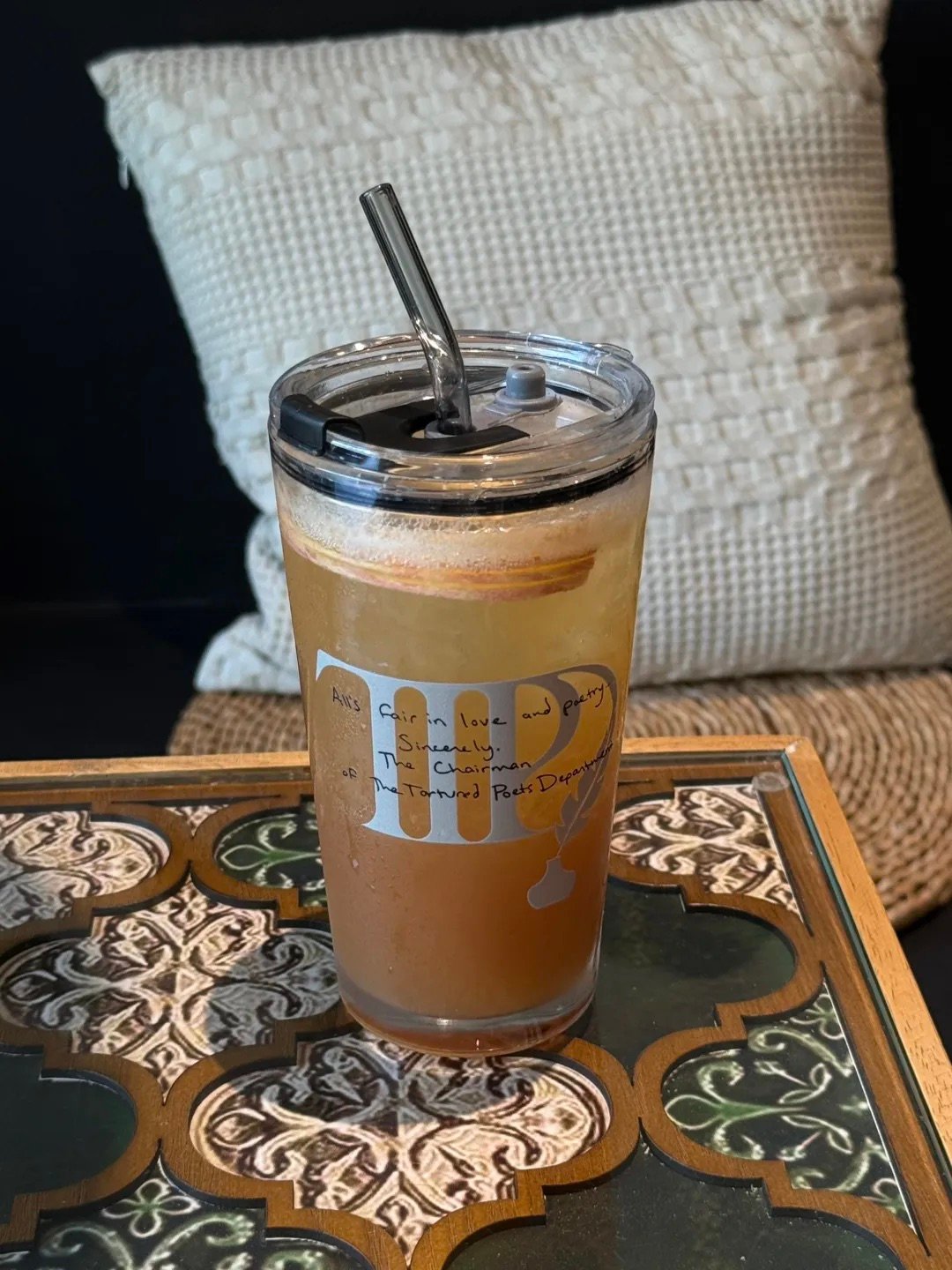 TTPD Inspired Vintage Poetry Glass Cup | 17.6oz / 520ml with Gray Glass Straw - Image 3