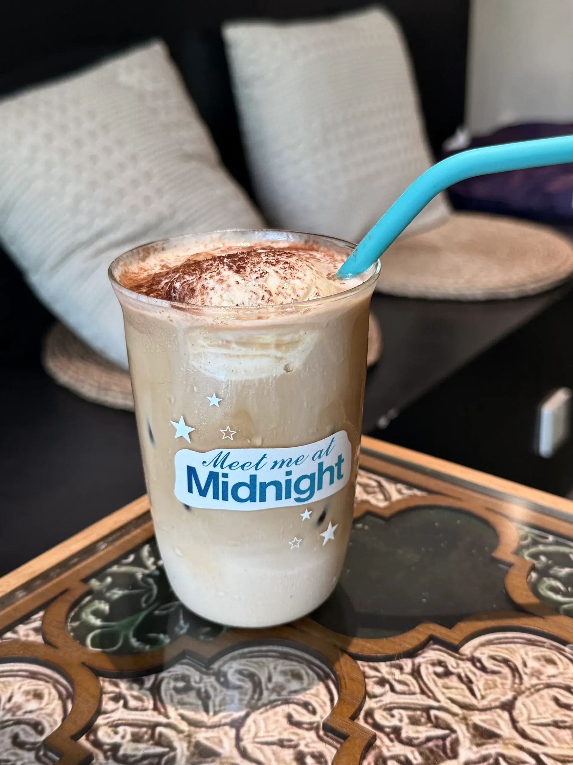 Midnights Inspired Retro Starry Glass Cup | 16oz / 470ml with Blue Silicone Straw - Image 4
