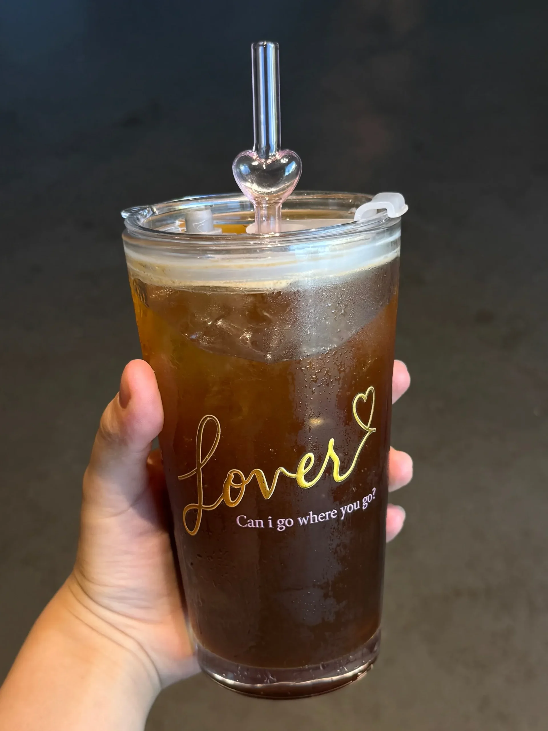 Lover Inspired Vintage Glass Tumbler | 17.6oz / 520ml with Lid & Light Pink Heart-Shaped Glass Straw