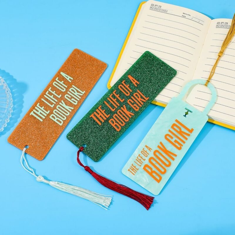 THE LIFE OF A BOOK GIRL Glitter Acrylic Bookmark | 5.87in / 14.9cm with Tassel | Gift for Book Lovers